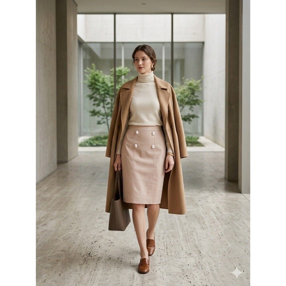 VTG 90s Y2K Tension Bologna Italy Wool Pencil Skirt IT 44 10 Gem Embellished Tan